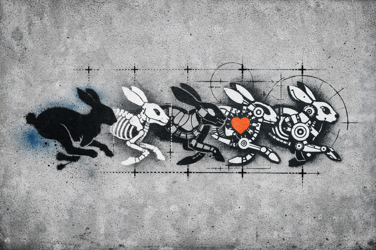 Caracol de acero con una liebre colorida adentro